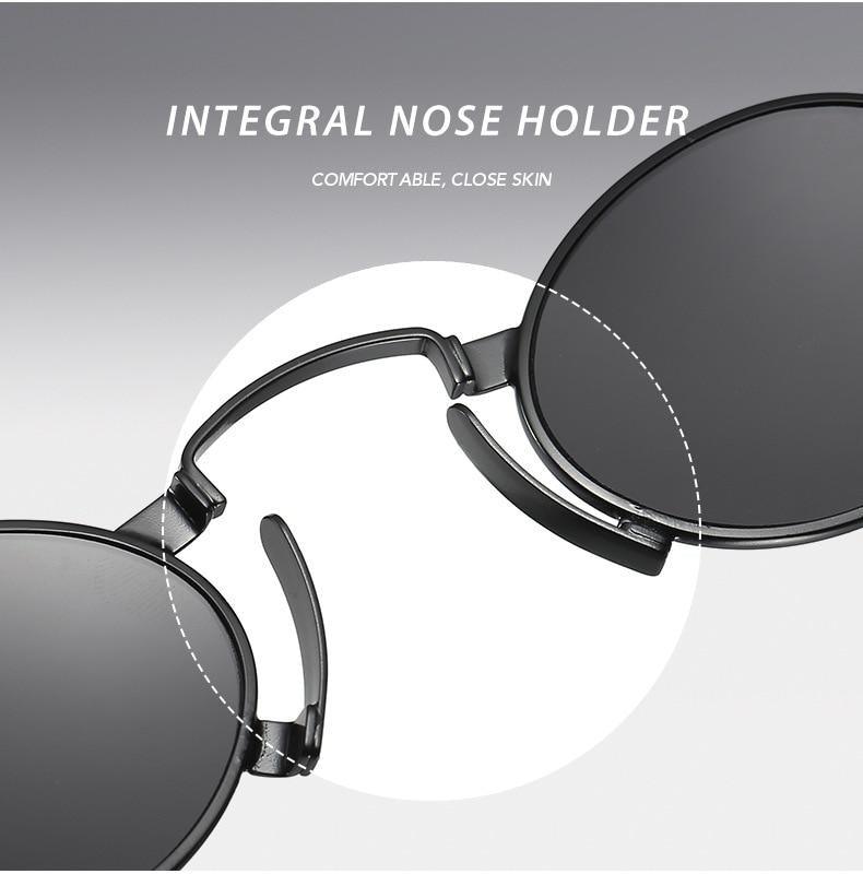 Unisex Retro Oval Metal Frame Sunglasses with Anti-Reflective Lens