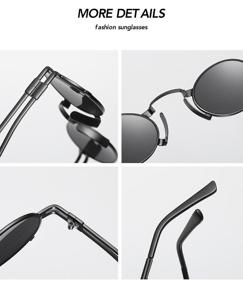 Unisex Retro Oval Metal Frame Sunglasses with Anti-Reflective Lens