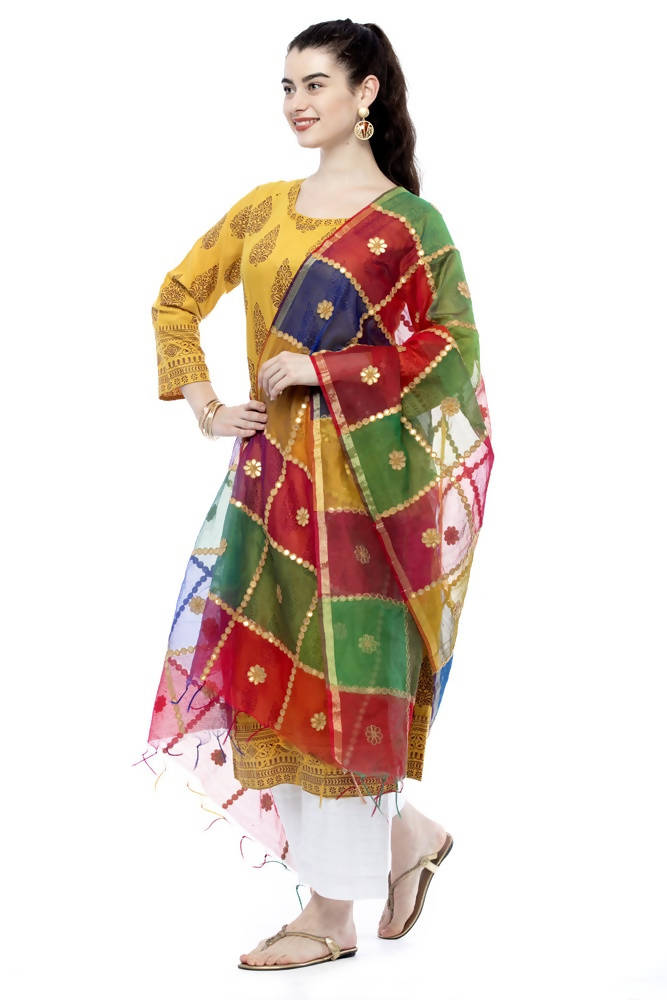 Multi Gota Box Dupatta in Chanderi Fabric with Traditional Work