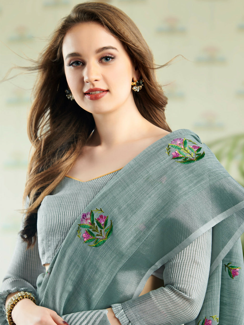 Shree Shyam Fashion Linen Sea Green Saree