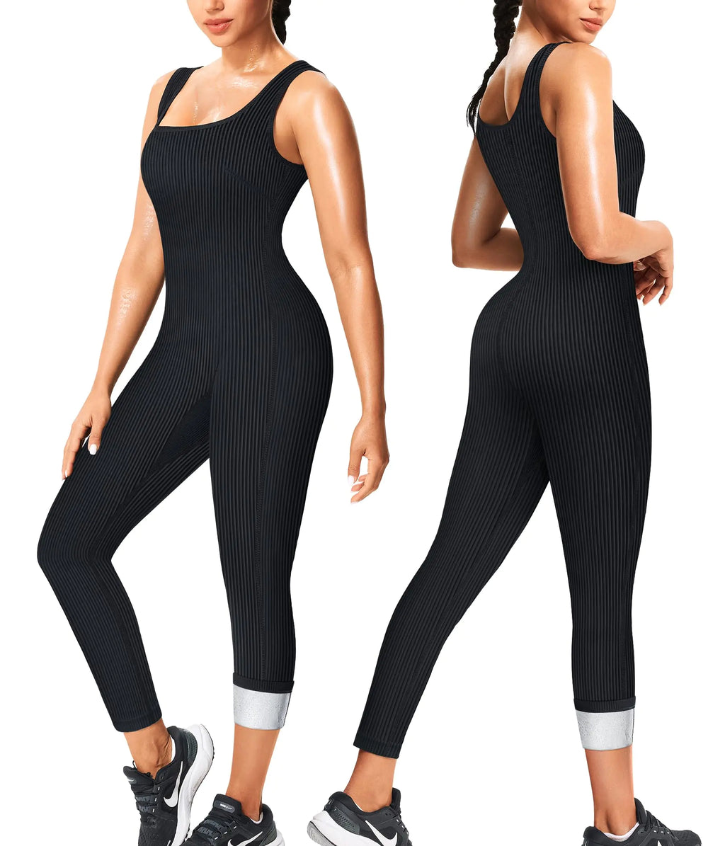 Junlan Sauna Suit Women Waist Trainer Ribbed Sweat Sauna Shirt Full Body Jumpsuit(SilverLarge)