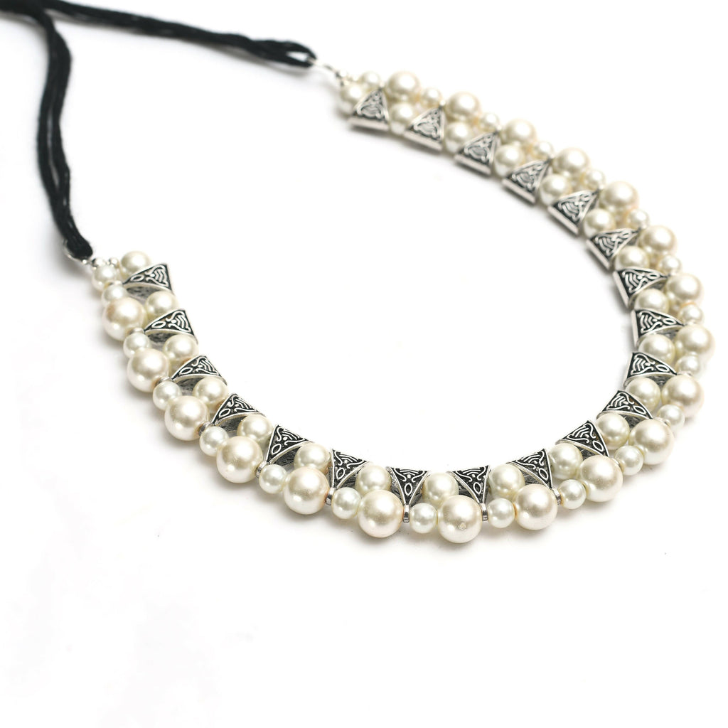 Silver-Plated Brass Pearl Work Choker Necklace for Women