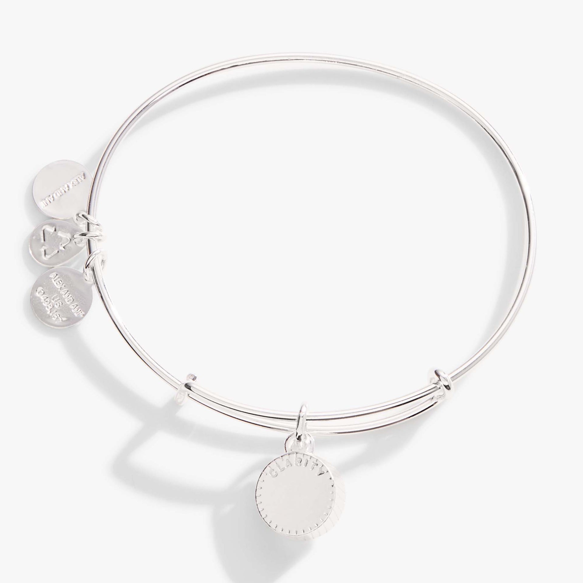 April Clear Crystal Birthstone Silver Tone Charm Bangle