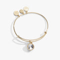Silver tone April birthstone charm bangle featuring a single clear crystal.