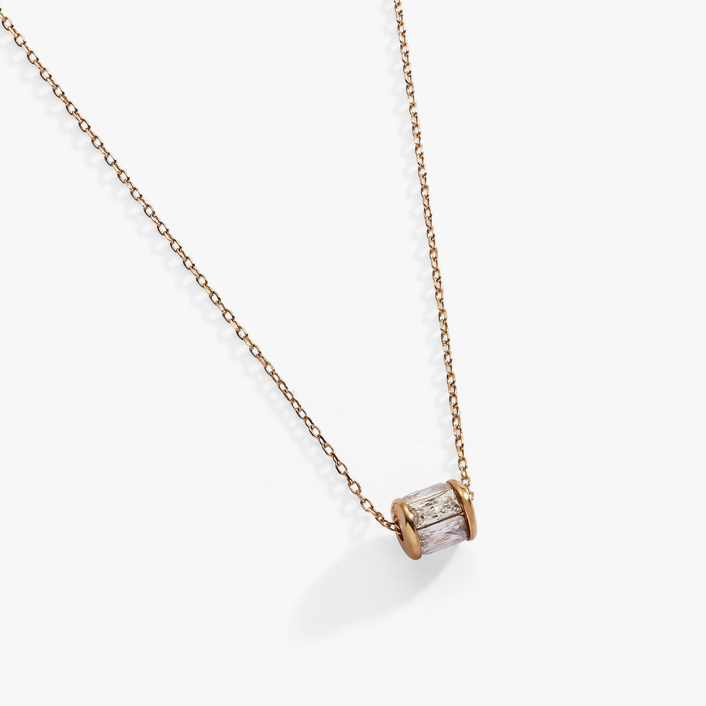 April Birthstone Barrel Pendant Necklace in Gold and Clear