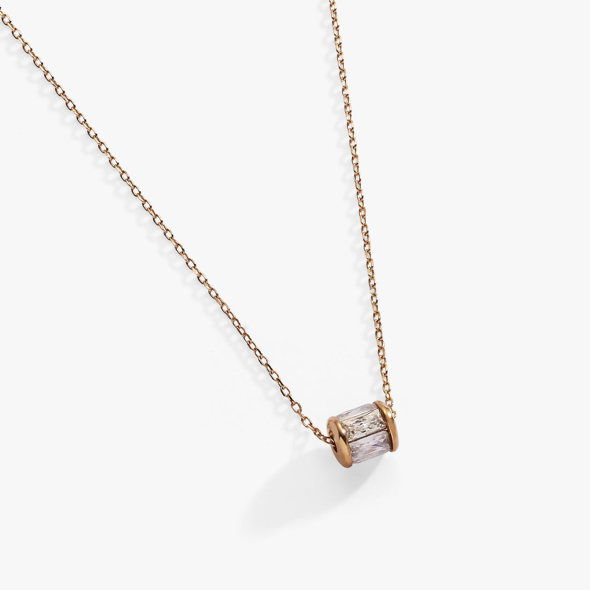 April Birthstone Barrel Pendant Necklace in Gold and Clear
