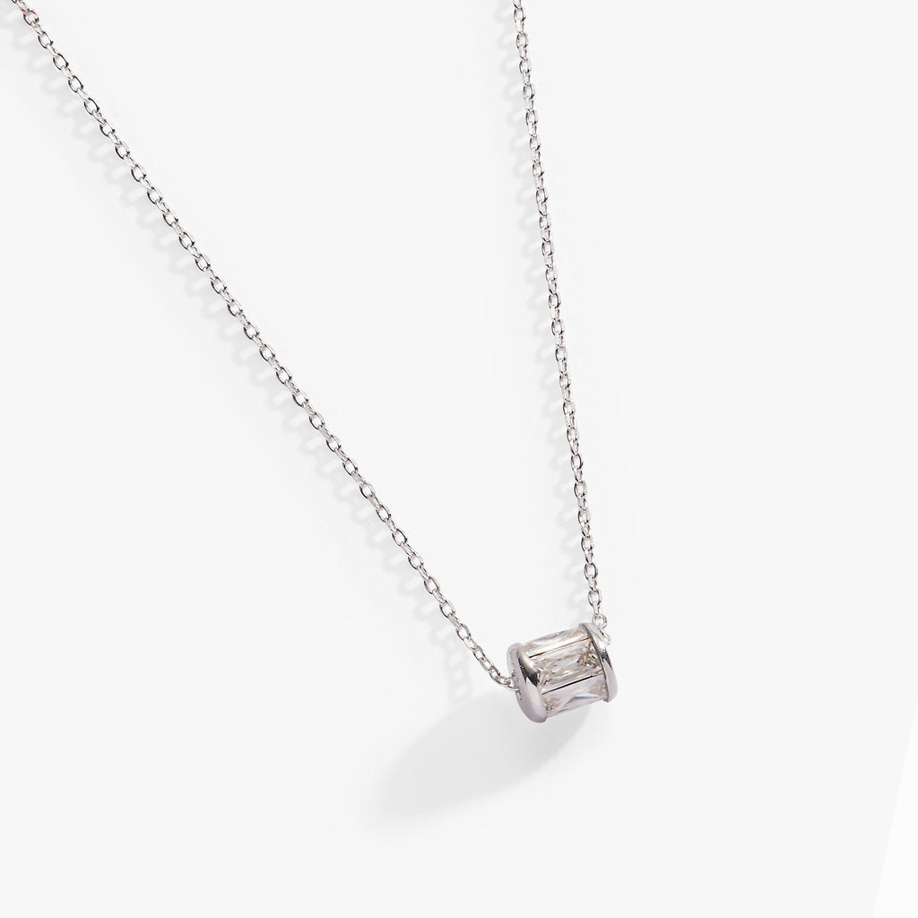 April Birthstone Barrel Pendant Necklace in Gold and Clear