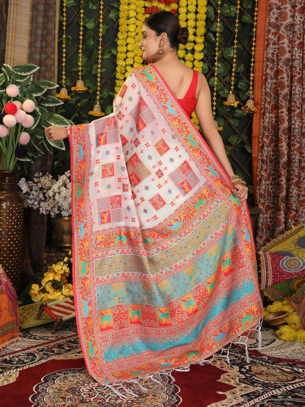 White Linen Cotton Saree with Matching Blouse for Minimalists