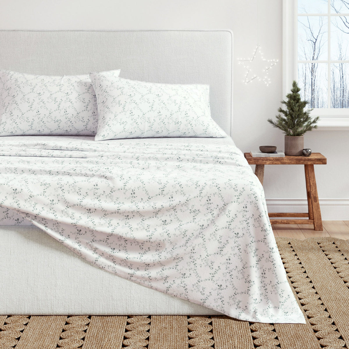 Winter Floral Turkish Cotton Flannel Sheet Set Ultra-Soft - Image 13