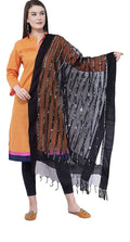 Black organza dupatta featuring decorative mirror stripe patterns