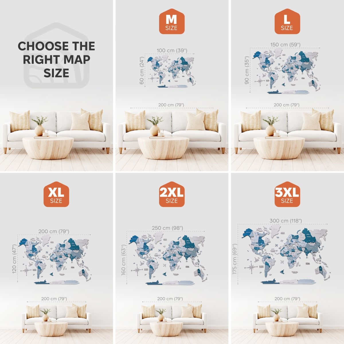 3D Wooden World Map in Aqua Shades for Coastal Wall Decor