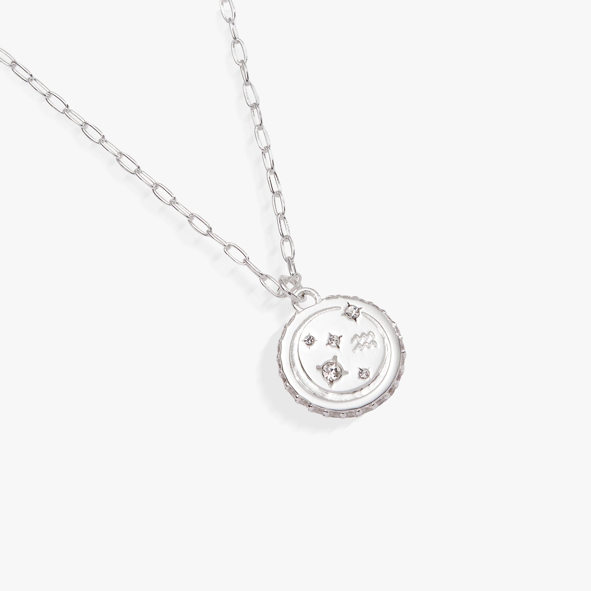 Aquarius Zodiac Pendant Necklace with Double-Sided Engraved Charm