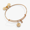 Two-tone expandable bangle with a crystal-accented Aquarius zodiac constellation charm and an air element charm.