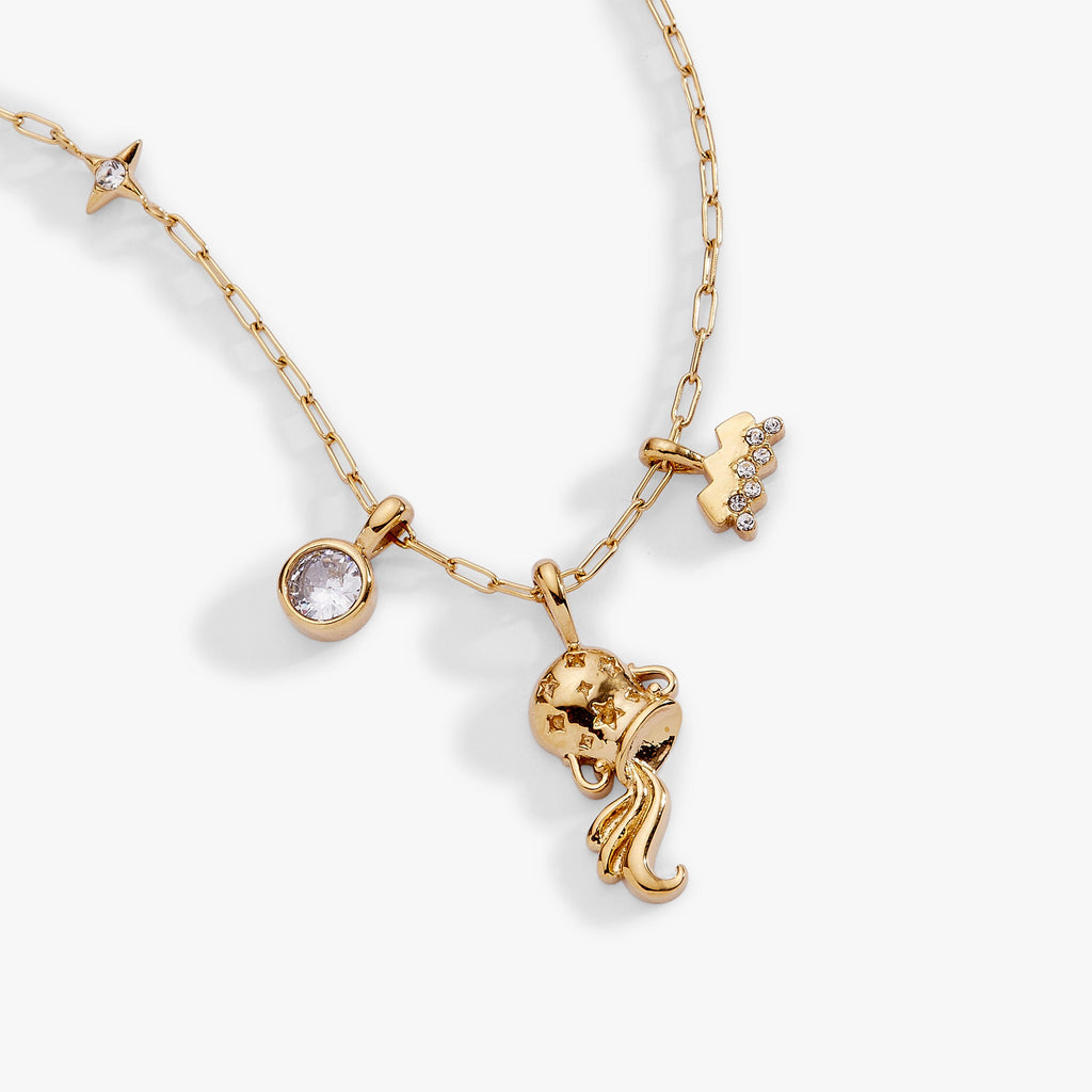 Aquarius Zodiac Charm Cluster Necklace with Crystal Pave Accents