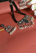 Elephant design oxidised silver-plated long necklace in black