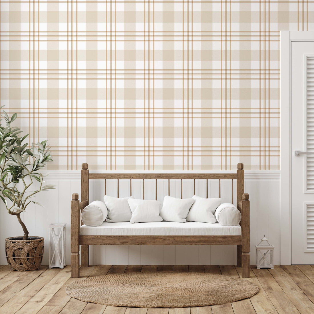 Archer Plaid Peel and Stick Wallpaper in Beige and Cream