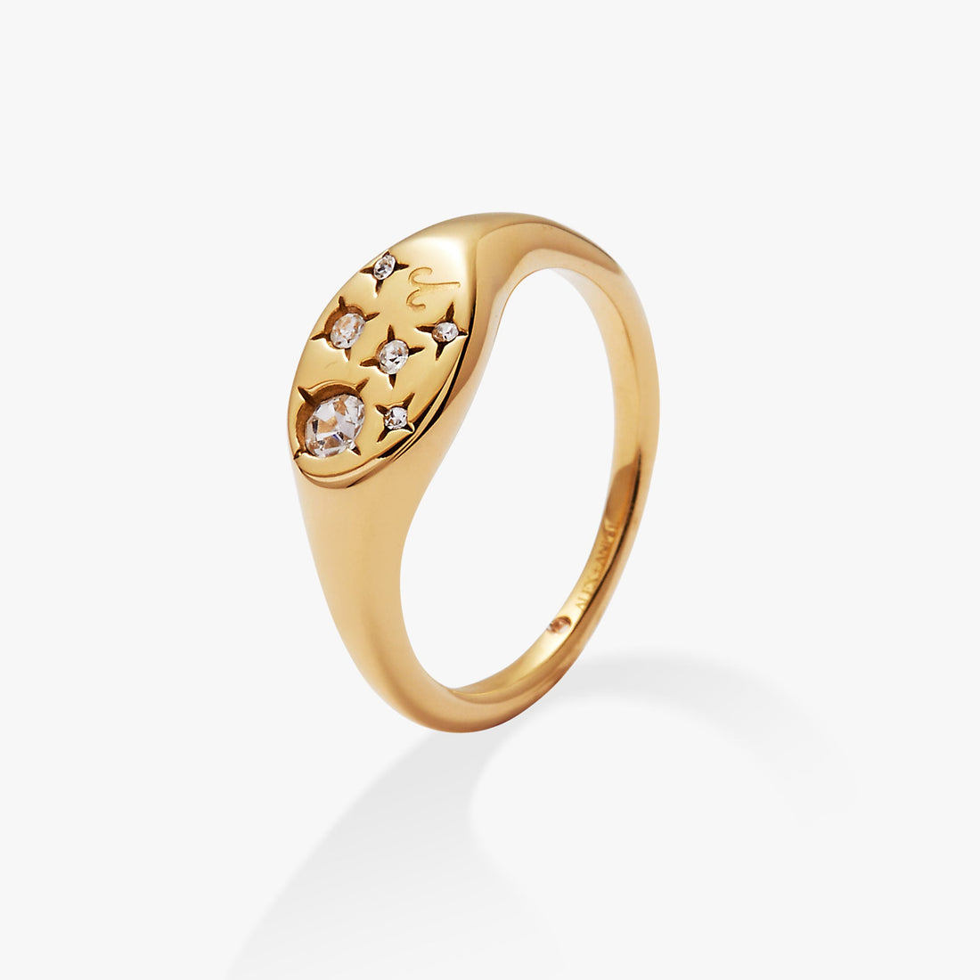 Aries Zodiac Signet Ring with Crystal Accents - Size 7
