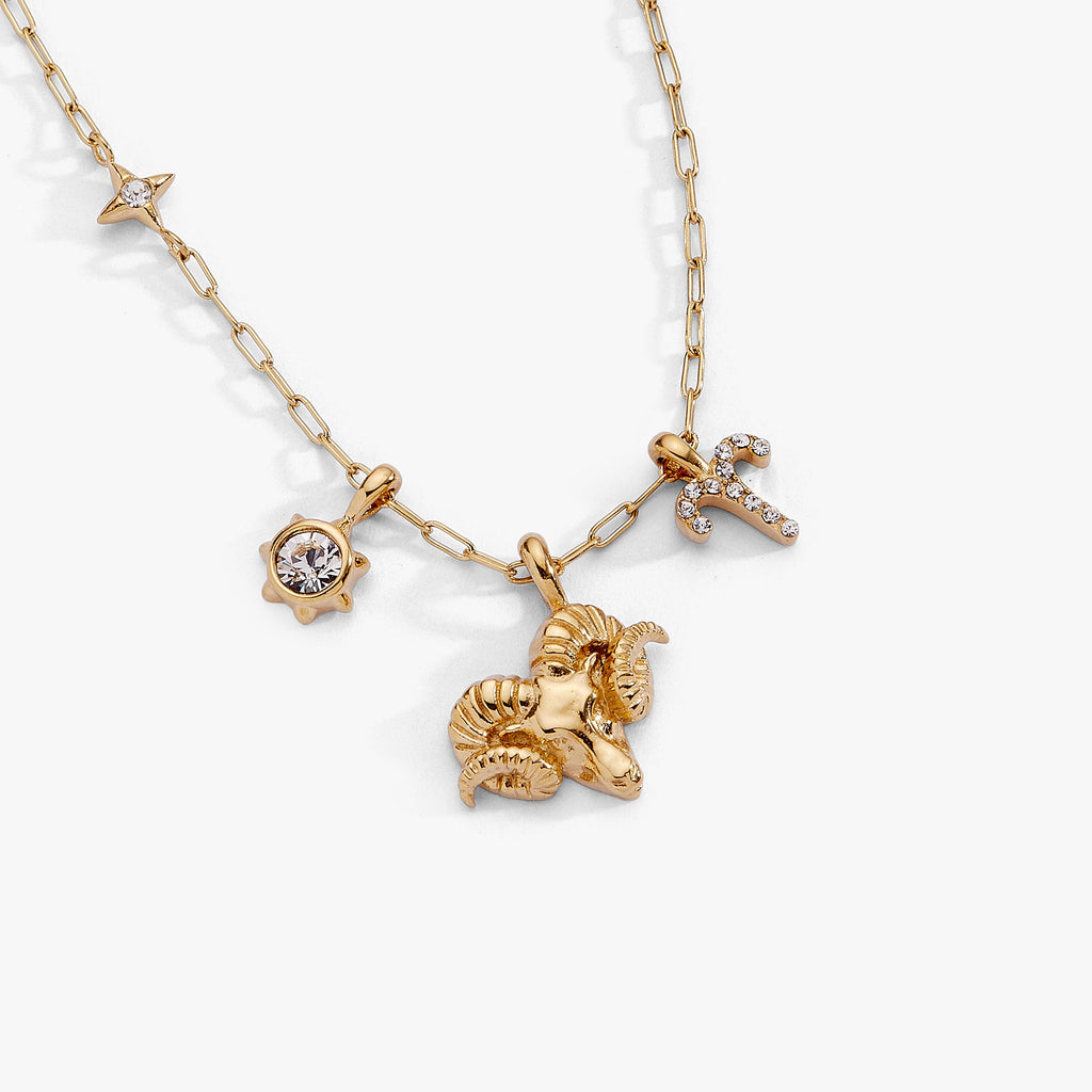 Aries Zodiac Charm Cluster Necklace in Gold-Plated Stainless Steel