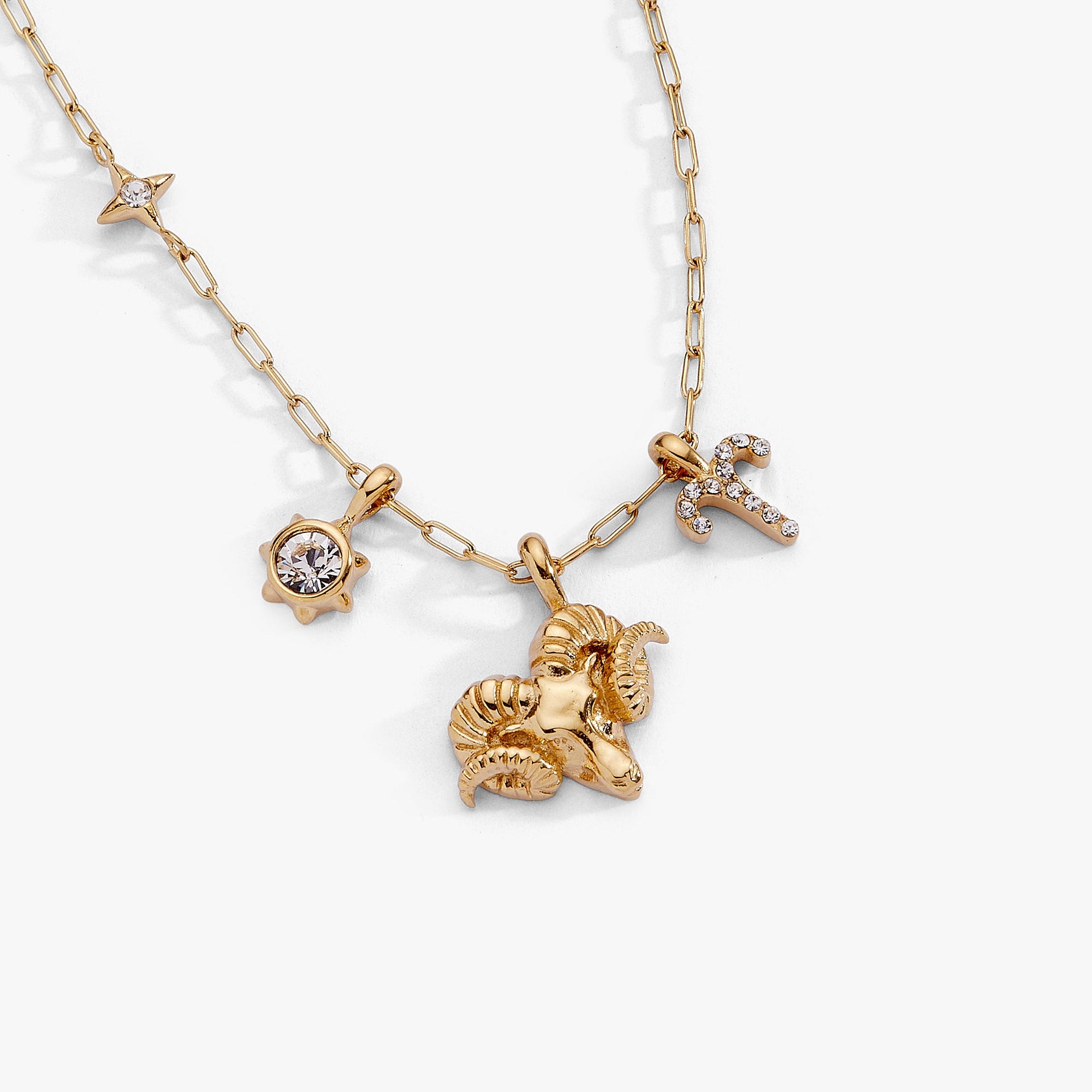 Aries Zodiac Charm Cluster Necklace in Gold-Plated Stainless Steel