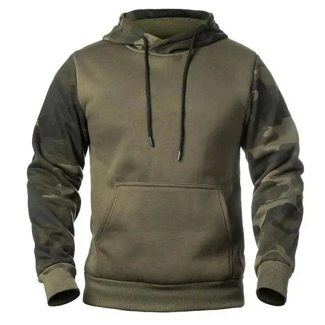 Men's Military Fleece Hoodie with Pocket Contrast Detail