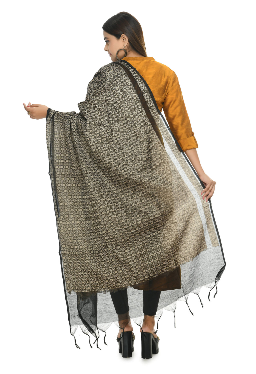 Black Handloom Cotton Dupatta - Versatile Ethnic Scarf