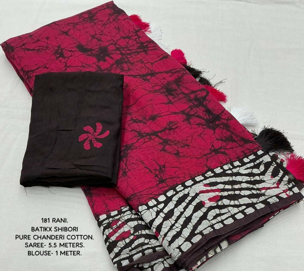 Rani Pink Pure Chanderi Cotton Batik Printed Saree