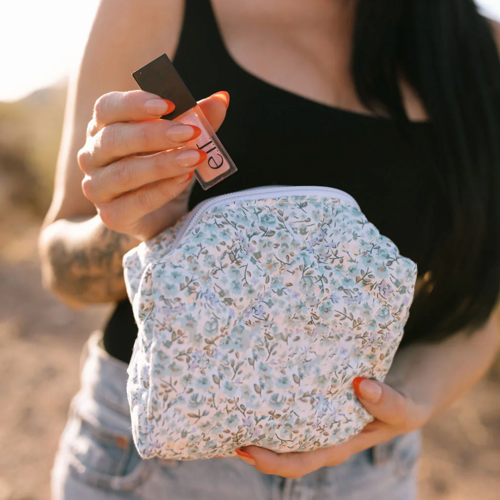 Floral Quilted Makeup Bag - Large