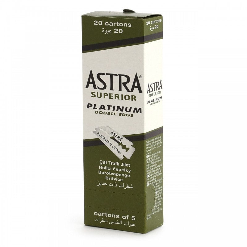 Astra Superior Platinum double edge razor blades in a 100-pack box.