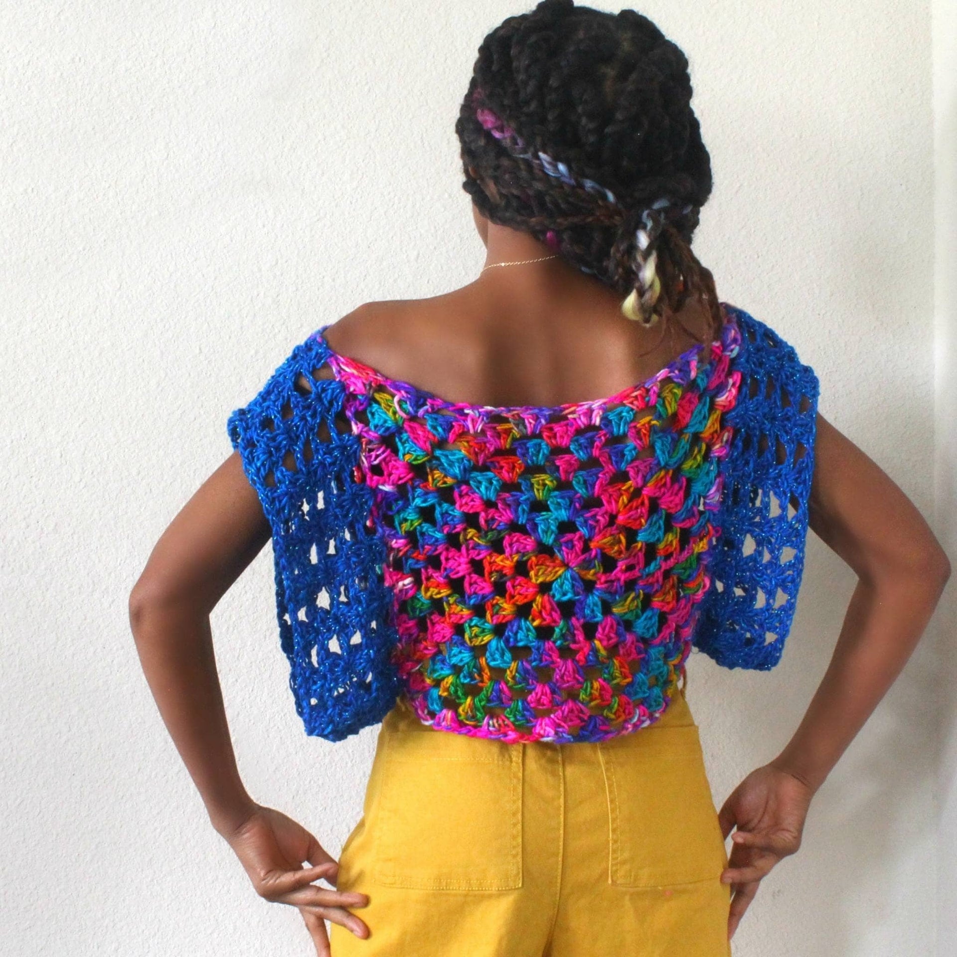 Astral Crochet Granny Square Crop Top - Bohemian Multi-Color Knit