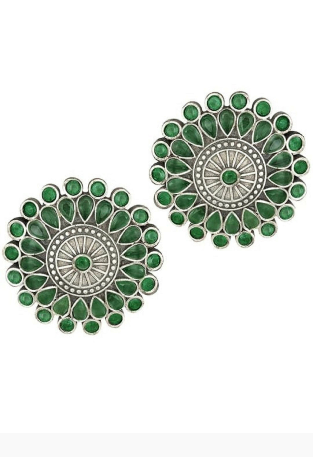Green Kundan Choker Necklace in Oxidised Silver-Plated Finish