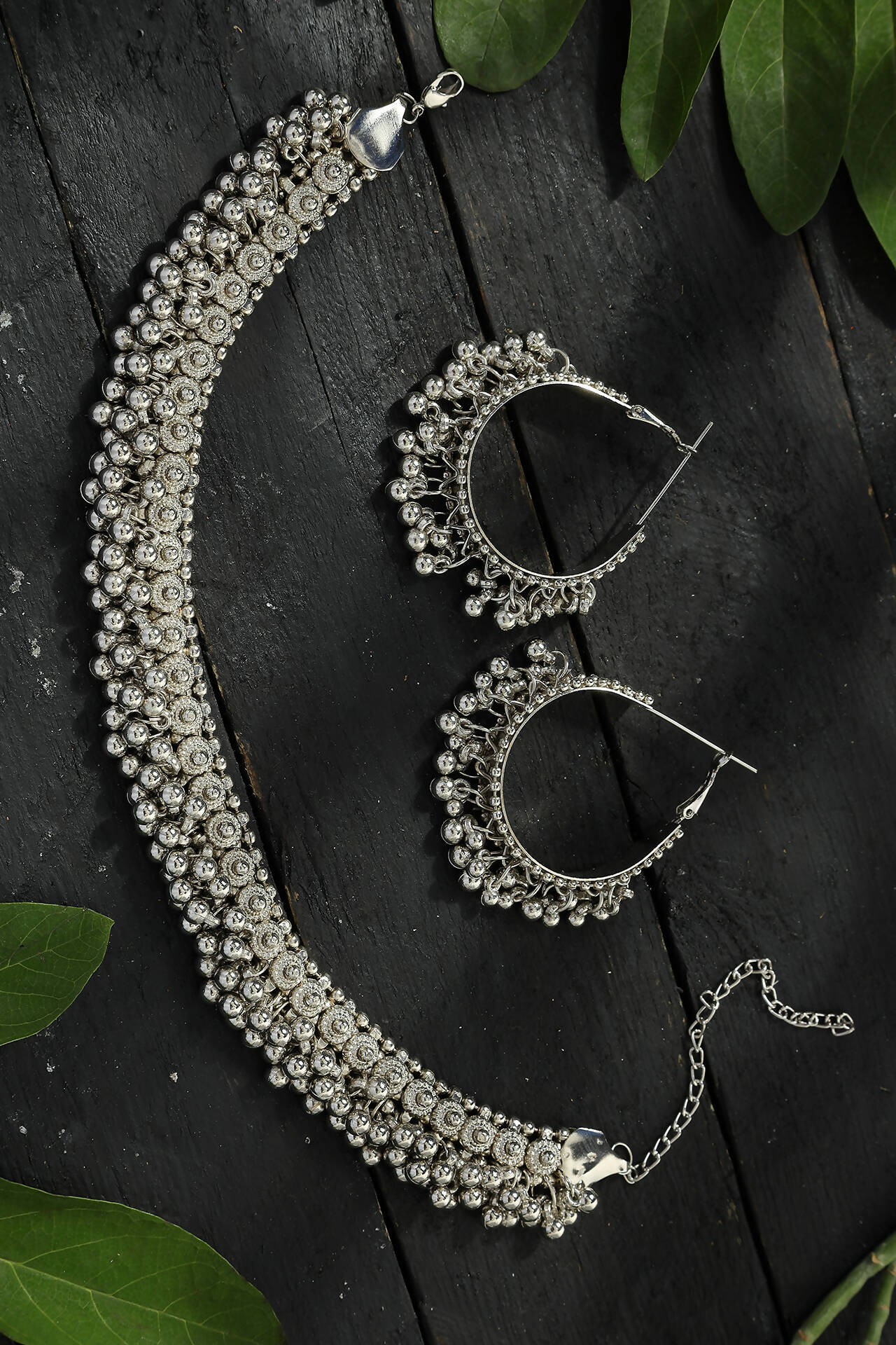 Silver-plated brass choker necklace featuring traditional ghungroo work for women
