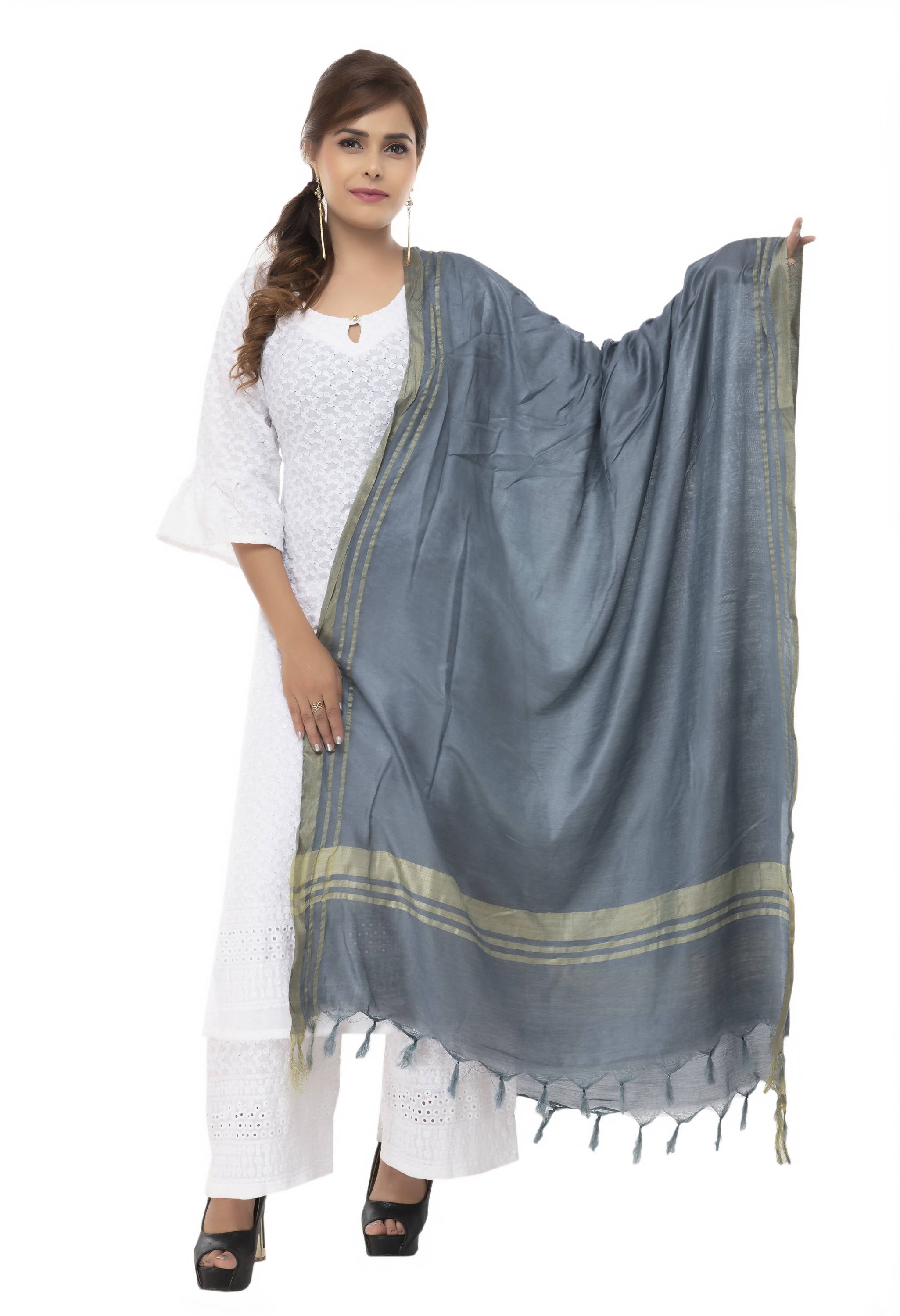 Grey Slub Cotton Dupatta - Versatile Textured Ethnic Accessory