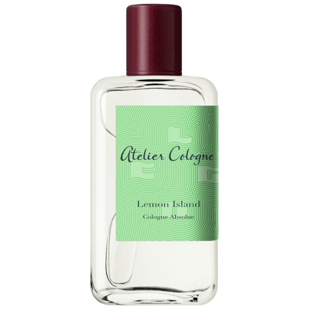 Atelier Cologne Lemon Island perfume bottle with vibrant green label and dark brown cap