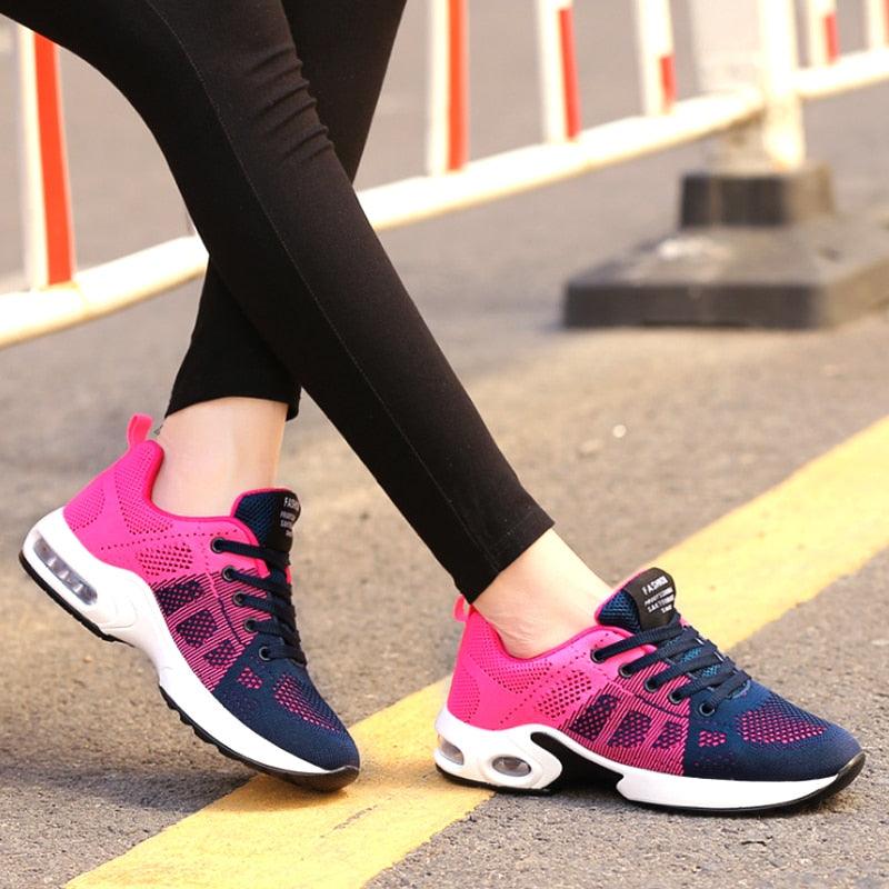 Women’s Breathable Mesh Platform Running Sneakers – Sporty Air Cushion