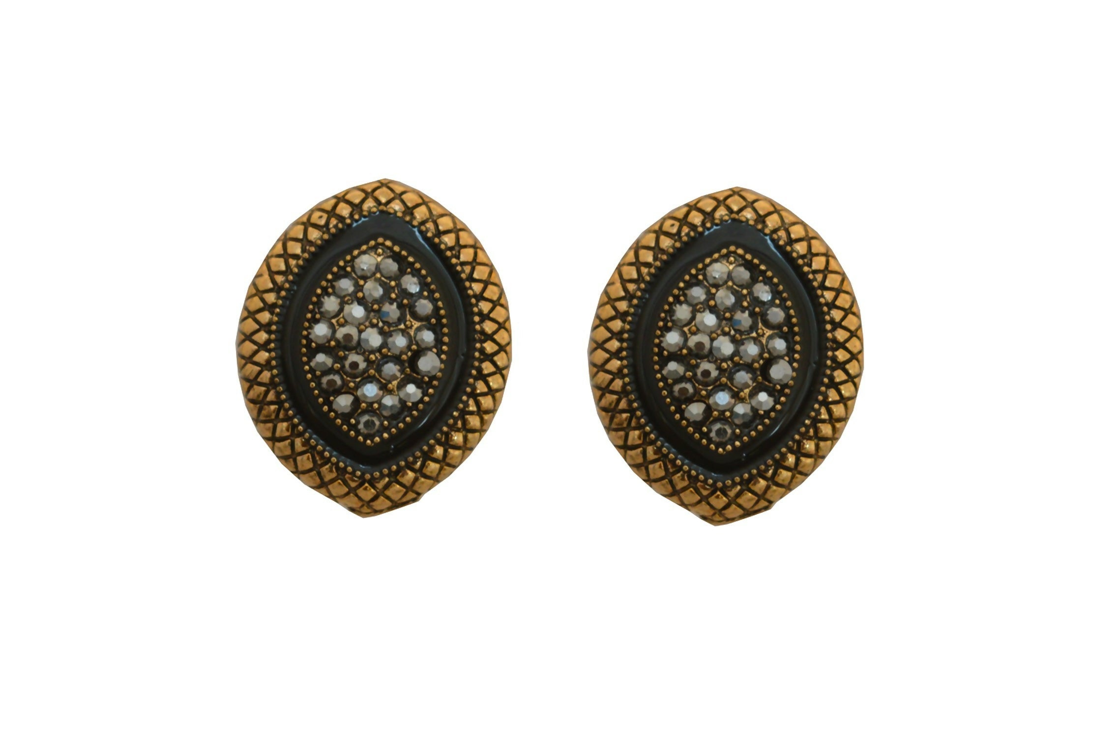 Luxurious golden and black AD stone drop earrings on a brass base