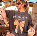 Pumpkin Girly Bow Graphic Tee | Fall Gingham Shirt | Cute Pumpkin Season T-Shirt