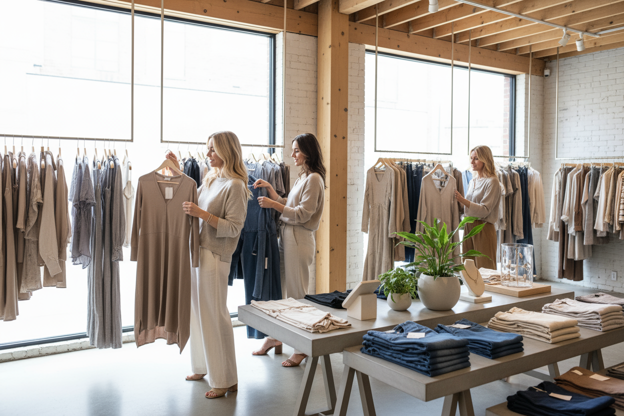 Attractive women shopping at a casual boutique