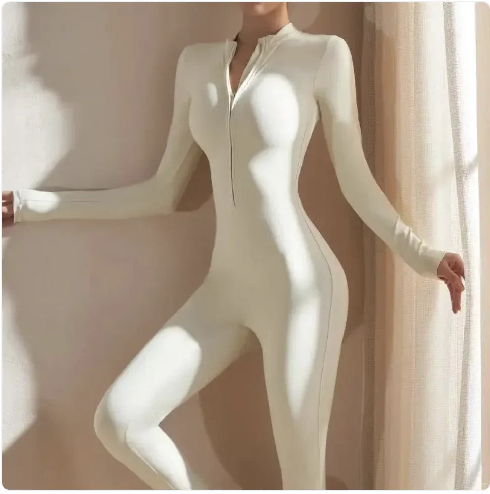 Women's Long-Sleeve Zipper Yoga Jumpsuit