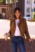 Audrey Taupe Vegan Suede Moto Jacket - FINAL SALE