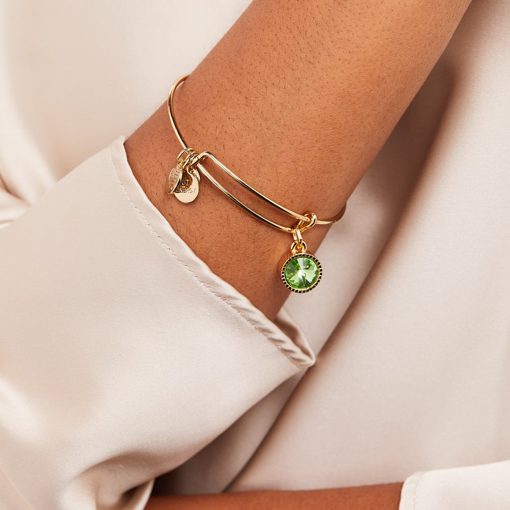 August Peridot Crystal Birthstone Expandable Charm Bangle
