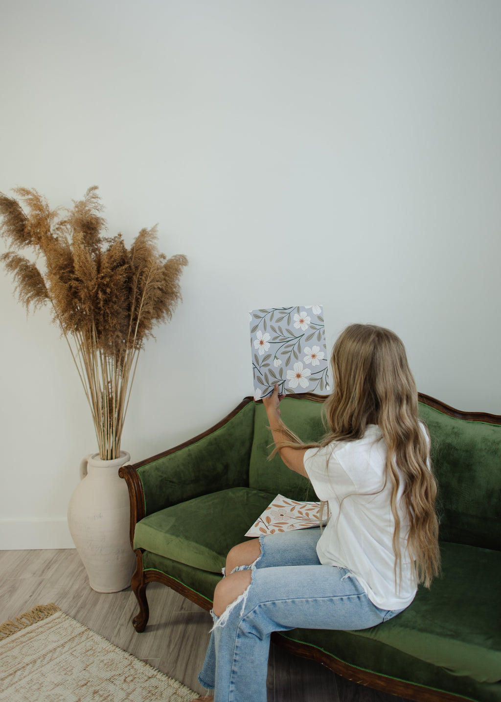 Penny Floral Removable Wallpaper in Grey, White, Sage-Green, Brown