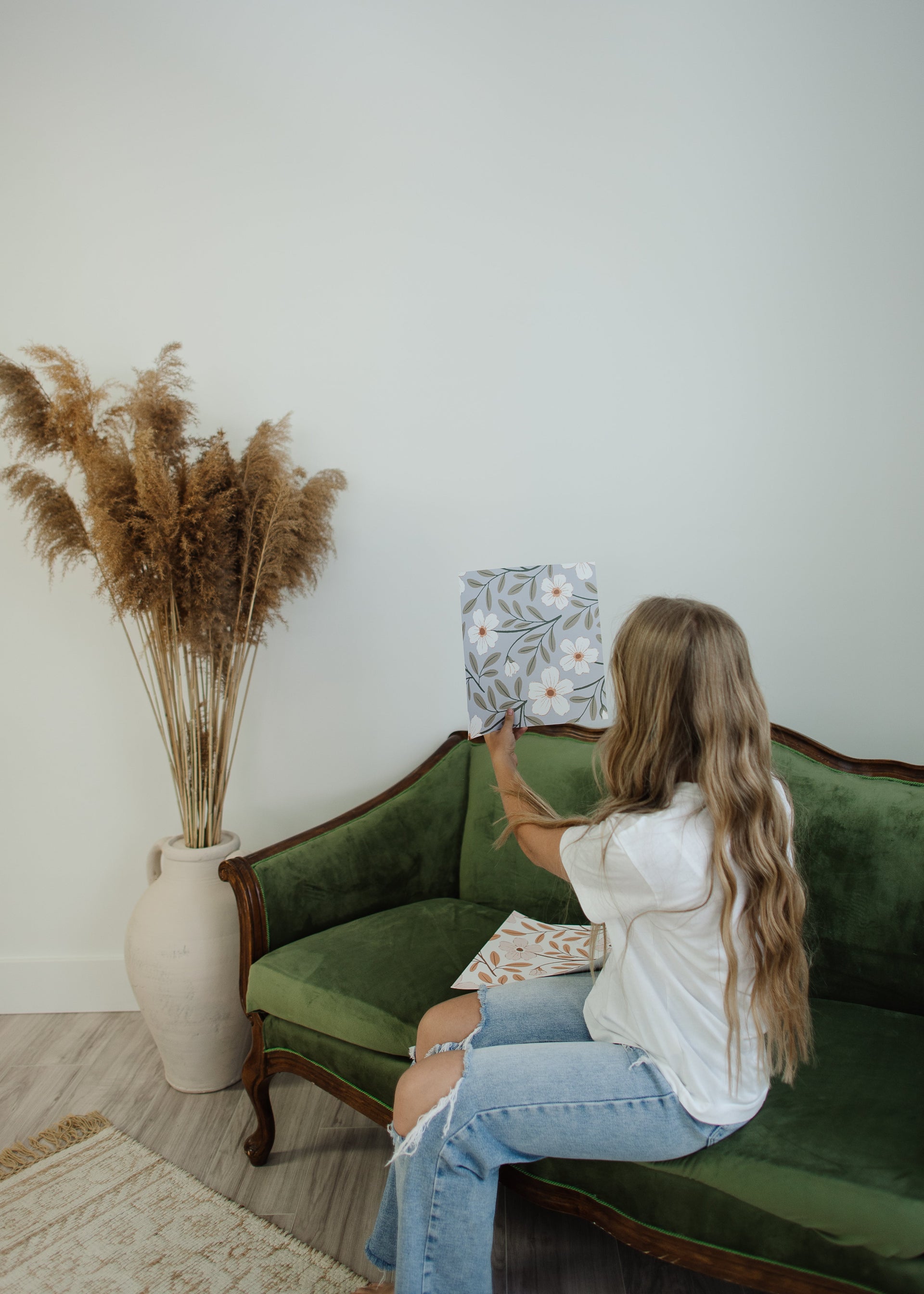 Penny Floral Removable Wallpaper in Grey, White, Sage-Green, Brown