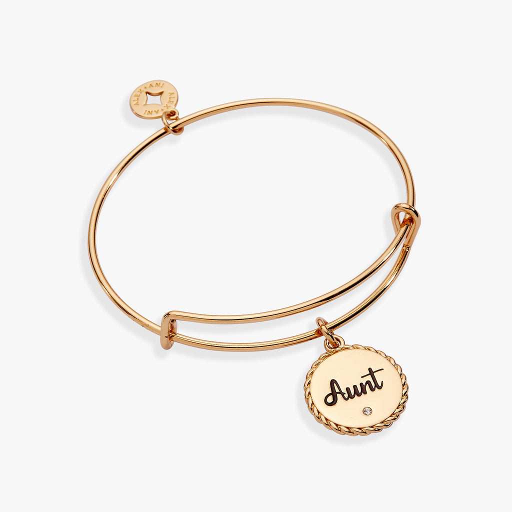 Aunt charm bangle featuring rope edge detail and engraved sentimental quote