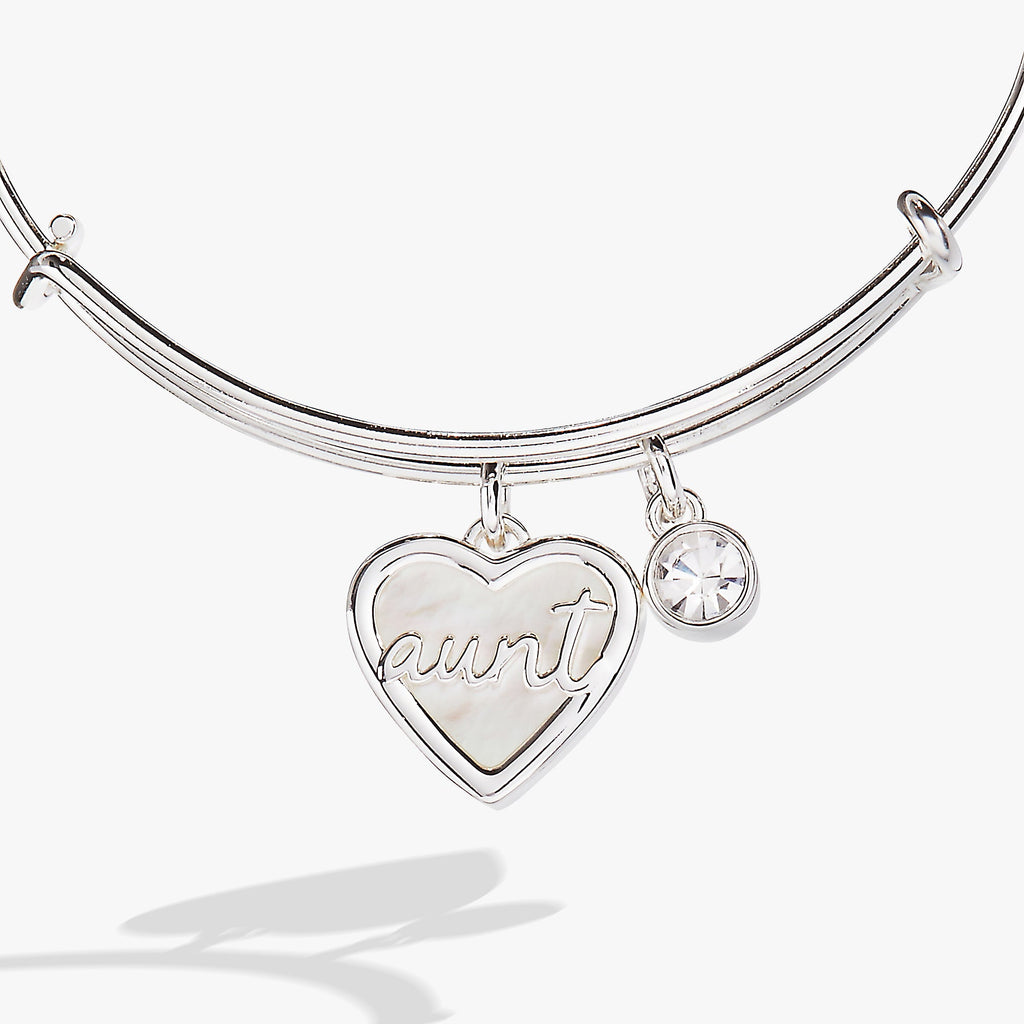 Mother of Pearl Aunt Heart Charm Expandable Bangle in Gold