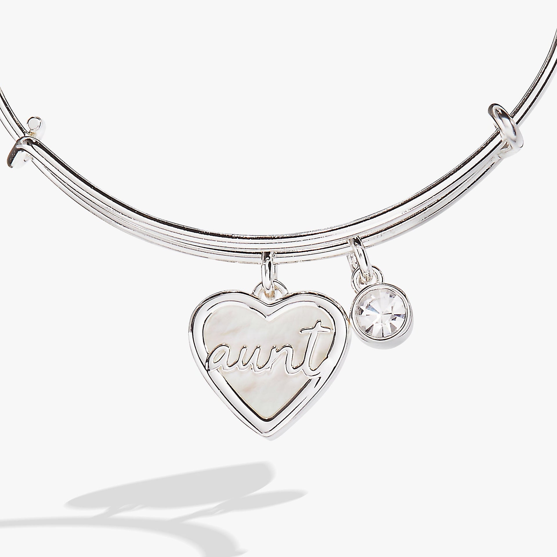 Mother of Pearl Aunt Heart Charm Expandable Bangle in Gold