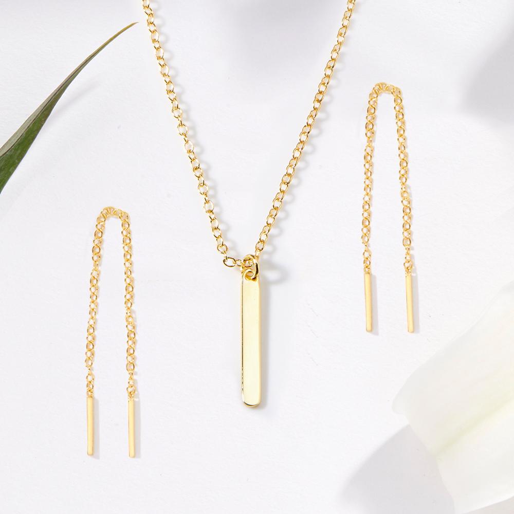 Aunt-Niece Gold Bar Earring Threader and Necklace Jewelry Set