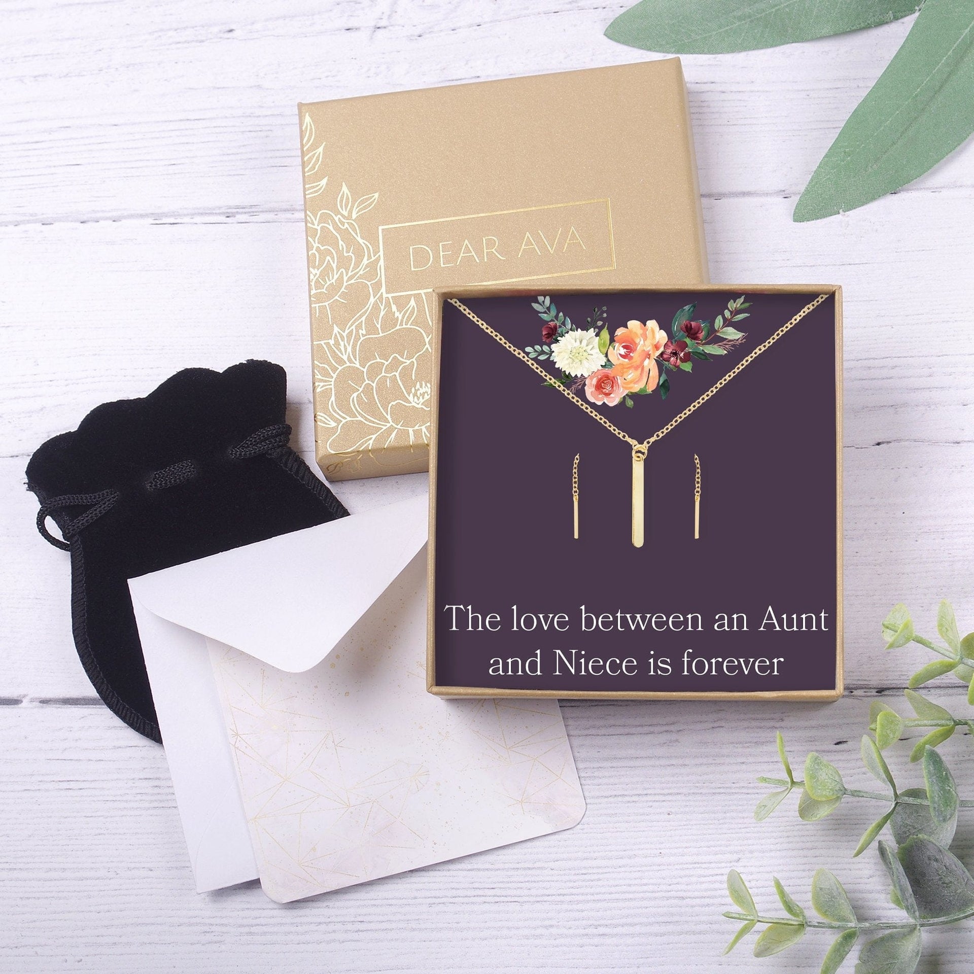 Aunt-Niece Gold Bar Earring Threader and Necklace Jewelry Set