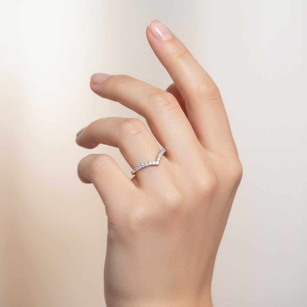 Aurora Curved 0.27 TCW Moissanite Wedding Stackable Band -  925 Sterling Silver