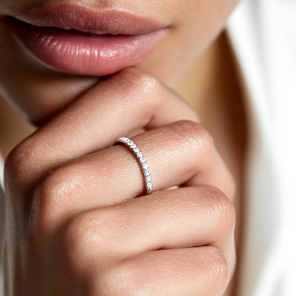 Aurora Half Eternity Ring Moissanite Real 925 Sterling Silver Wedding Band