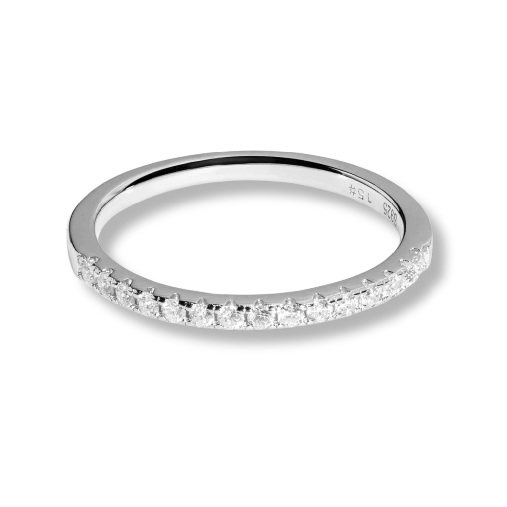 Aurora Half Eternity Ring Moissanite Real 925 Sterling Silver Wedding Band